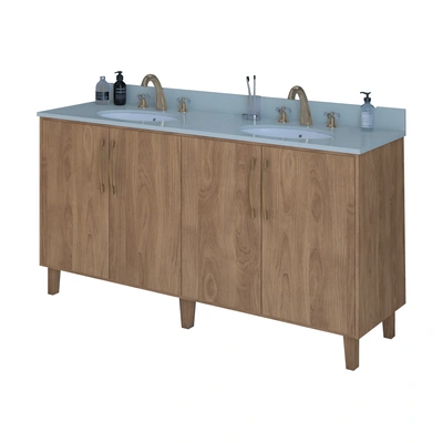 60 Inch Brown Wooden Bathroom Vanity