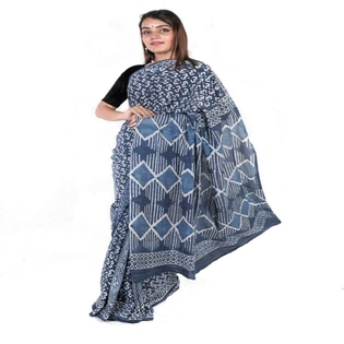 Hand block Printed Cotton Dabu Saree