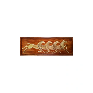 Four Running Horses Wooden Wall Hanging