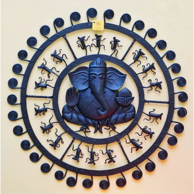 Unique Stylish Round Ganesha Iron Wall Hanging