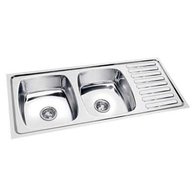 45"L x 20"W Double Bowl Single Drainboard Sink in