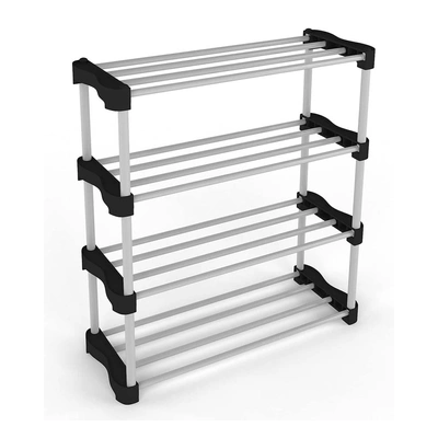 Dymon 4 Shelves Cady Premium Metal Stackable and Durable, Easy to Assemble, Space Saving Rack (Black)