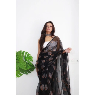 Pure Chiffon Silk Saree with Handprint and Foil Work saree for gils and women