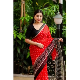 Soft Kota Doriya Ikkat Style Printed Saree with Zari Pattu Border saree for women