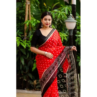 Soft Kota Doriya Ikkat Style Printed Saree with Zari Pattu Border saree for women