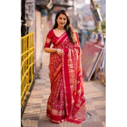 Red soft cotton crape saree indian symbol of cidian culture budget friendy saree for women