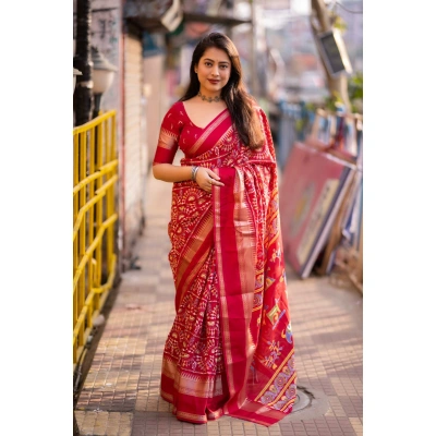 Red soft cotton crape saree indian symbol of cidian culture budget friendy saree for women