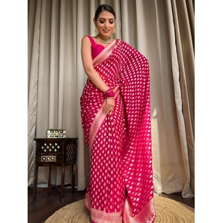 Pink crafted from Banarasi Khadi Georgette saree for summer season for women