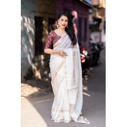 Soft Kota Doria fabric Indian Pattu saree with zari for women and Girls in Best price