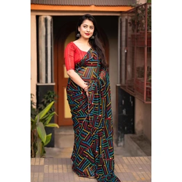 Soft Georgette Saree with Multicolor Geometric Prints | Indian Pattu Saree