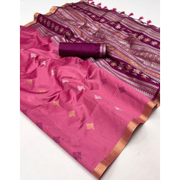 Shree Nakoda Mills Handwoven Pure Silk Indian Banarsi Saree with Tassels