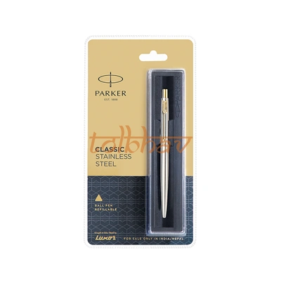 Parker Classic Stainless Steel Gold Trim Ball Pen