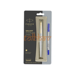 Parker Galaxy Stainless Steel Gold Trim Roller Ball Pen