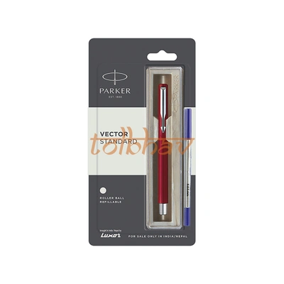 Parker Vector Standard Chrome Trim Roller Ball Pen Red