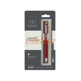 Parker Vector Standard Chrome Trim Fountain Pen Red