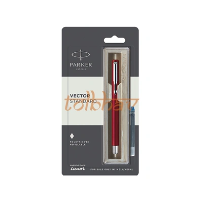 Parker Vector Standard Chrome Trim Fountain Pen Red