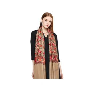 CASMIR Women BEIGE & RED, Green Embroidered Stole