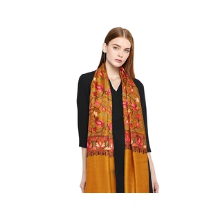 CASMIR Women MUSTARD & RED, Green Embroidered Stole