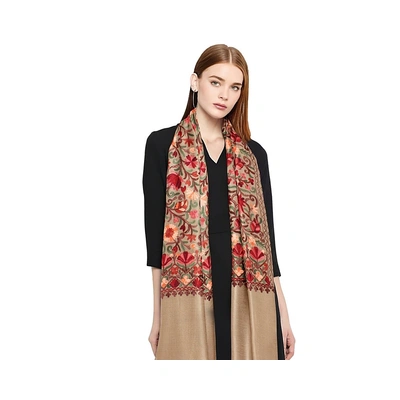 CASMIR Women BEIGE & RED, Green Embroidered STOLE (S902)