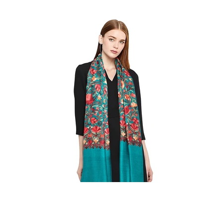 CASMIR Women FIROZI & RED,Green Embroidered STOLE (S902)