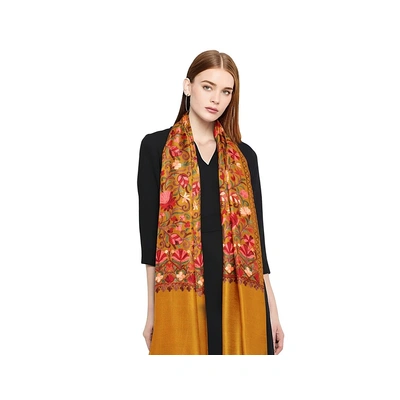 CASMIR Women MUSTARD & RED, Green Embroidered STOLE (S902)