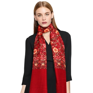 CASMIR Women MAROON & RED, Green Embroidered STOLE (S902)