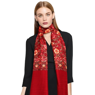 CASMIR Women MAROON & RED, Green Embroidered STOLE (S902)