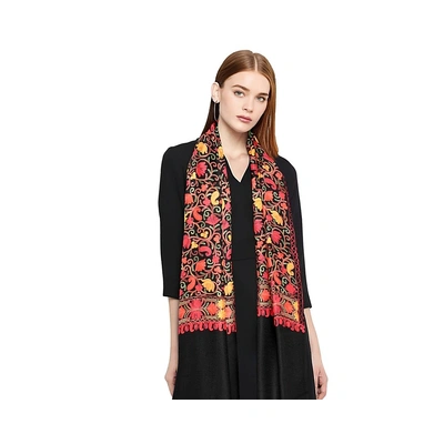 CASMIR Women Black & Green Embroidered STOLE (S903)