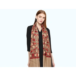 CASMIR Women BEIGE & RED, Green Embroidered STOLE (S903)