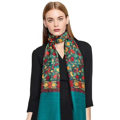 CASMIR Women FIROZI & RED,Green Embroidered STOLE (S903)