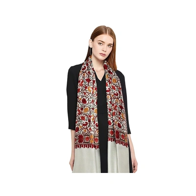 CASMIR Women CREAM & RED, Green Embroidered STOLE (S903)