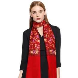 CASMIR Women MAROON & RED, Green Embroidered STOLE (S903)