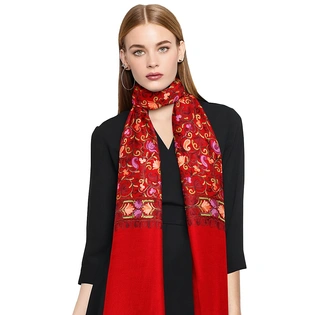 CASMIR Women MAROON & RED, Green Embroidered STOLE (S903)