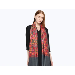 CASMIR Women GREY & RED ,Green Embroidered STOLE (S904)