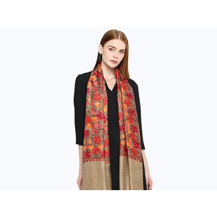 CASMIR Women BEIGE & RED, Green Embroidered STOLE (S904)