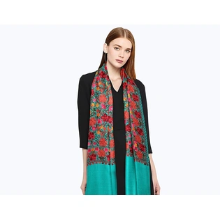 CASMIR Women FIROZI & RED,Green Embroidered STOLE (S904)