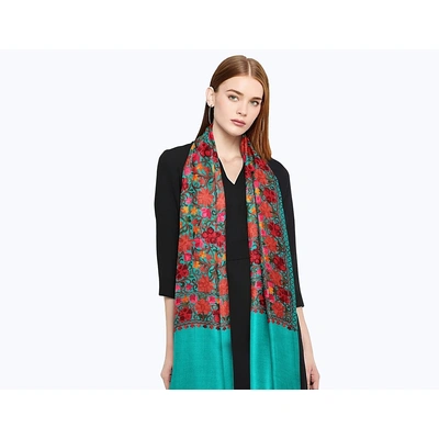 CASMIR Women FIROZI & RED,Green Embroidered STOLE (S904)