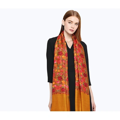 CASMIR Women MUSTARD & RED, Green Embroidered STOLE (S904)