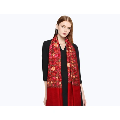 CASMIR Women MAROON & RED, Green Embroidered Stole (S905)