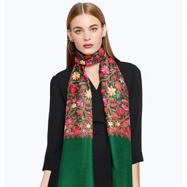 CASMIR Women GREEN & RED, Green Embroidered Stole (S905)