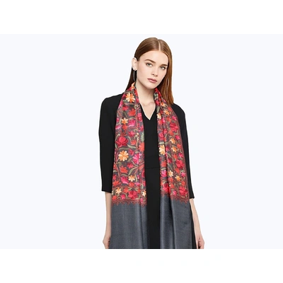 CASMIR Women GREY & RED ,Green Embroidered STOLE (S905)