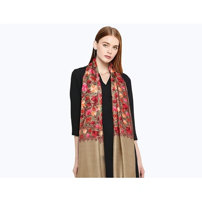 CASMIR Women BEIGE & RED, Green Embroidered STOLE (S905)