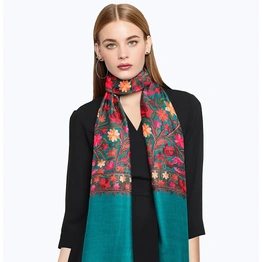 CASMIR Women FIROZI & RED,Green Embroidered STOLE (S905)