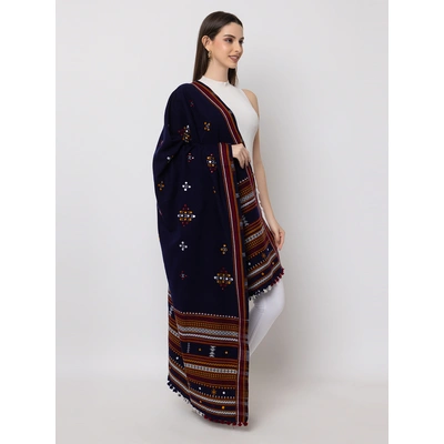 KUTCH Hand Embroidery Mirror Work BLUE Woolen Shawl