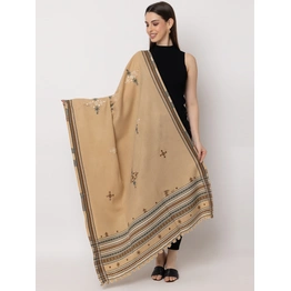 KUTCH Hand Embroidery Mirror Work BEIGE Woolen Shawl