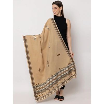 KUTCH Hand Embroidery Mirror Work BEIGE Woolen Shawl