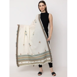 KUTCH Hand Embroidery Mirror Work CREAM Woolen Shawl