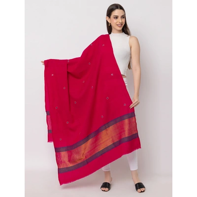 KUTCH Hand ZARI Embroidery Mirror Work CHERRY Woolen Shawl