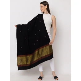 KUTCH Hand ZARI Embroidery Mirror Work BLACK Woolen Shawl