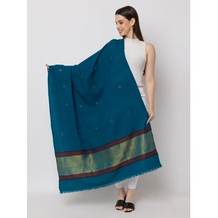 KUTCH Hand ZARI Embroidery Mirror Work TEAL Woolen Shawl